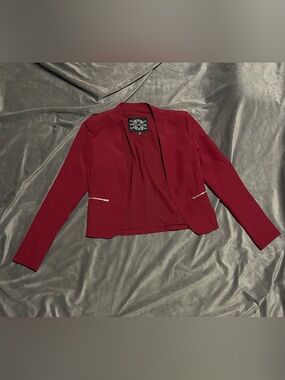Chocolate Women's Burgundy Open-Front Blazer with Zipper Accents